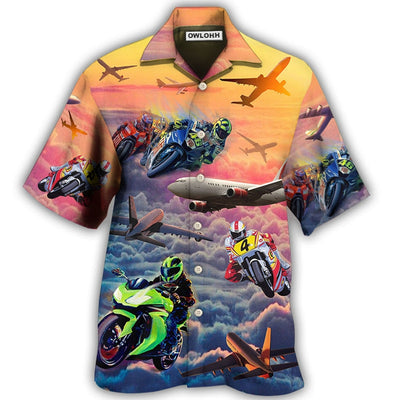 Hawaiian Shirt / Adults / S Motorcycle And Airplane Lover Dream Sky - Hawaiian Shirt - Owls Matrix LTD