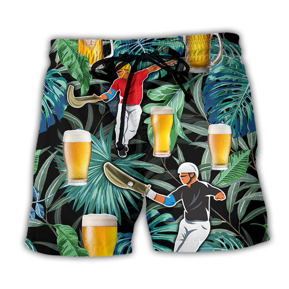 Beach Short / Adults / S Beer And Jai Alai Tropical Pattern - Beach Short - Owls Matrix LTD