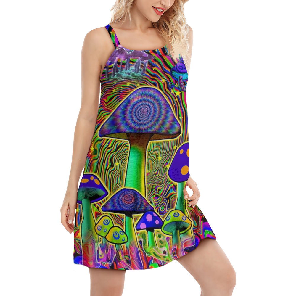S Hippie Mushroom Love Color - Women's Sleeveless Cami Dress - Owls Matrix LTD