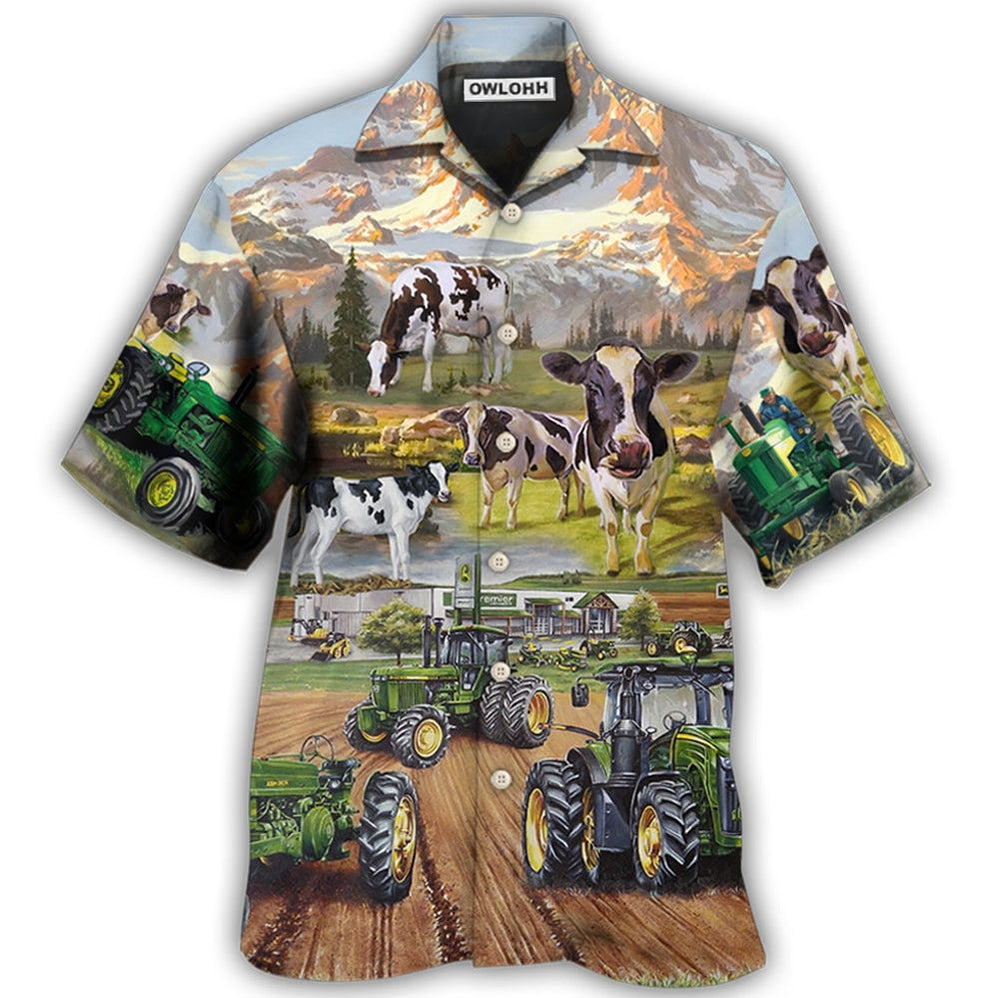 Hawaiian Shirt / Adults / S Tractor And Cow Farm Lover - Hawaiian Shirt - Owls Matrix LTD