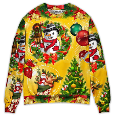Sweater / S Christmas Funny Snowman Happy Christmas Tree Yellow Light - Sweater - Ugly Christmas Sweaters - Owls Matrix LTD