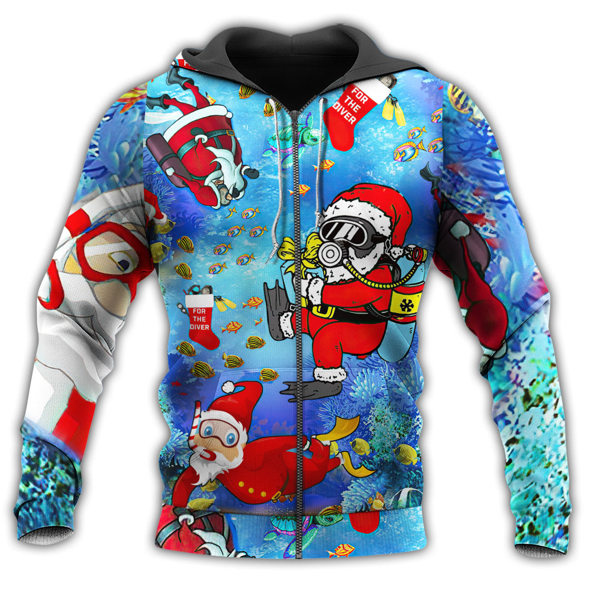 Zip Hoodie / S Santa Christmas Santa Claus Dives In The Ocean - Hoodie - Owls Matrix LTD