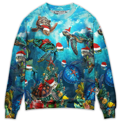 Sweater / S Turtle Love Christmas And Ocean - Sweater - Ugly Christmas Sweaters - Owls Matrix LTD
