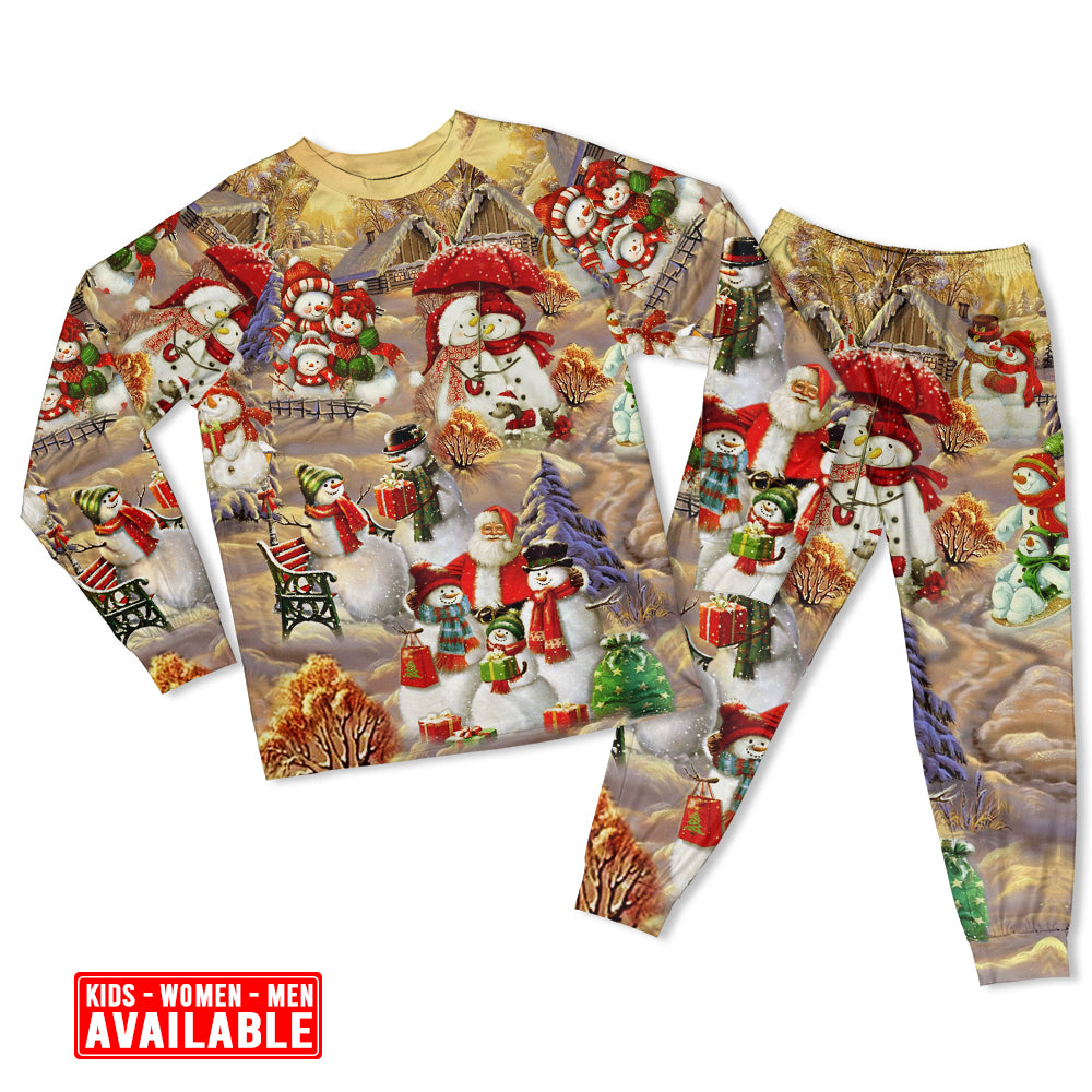 Women / S Christmas Snowman Couple Love Xmas - Pajamas Long Sleeve - Owls Matrix LTD