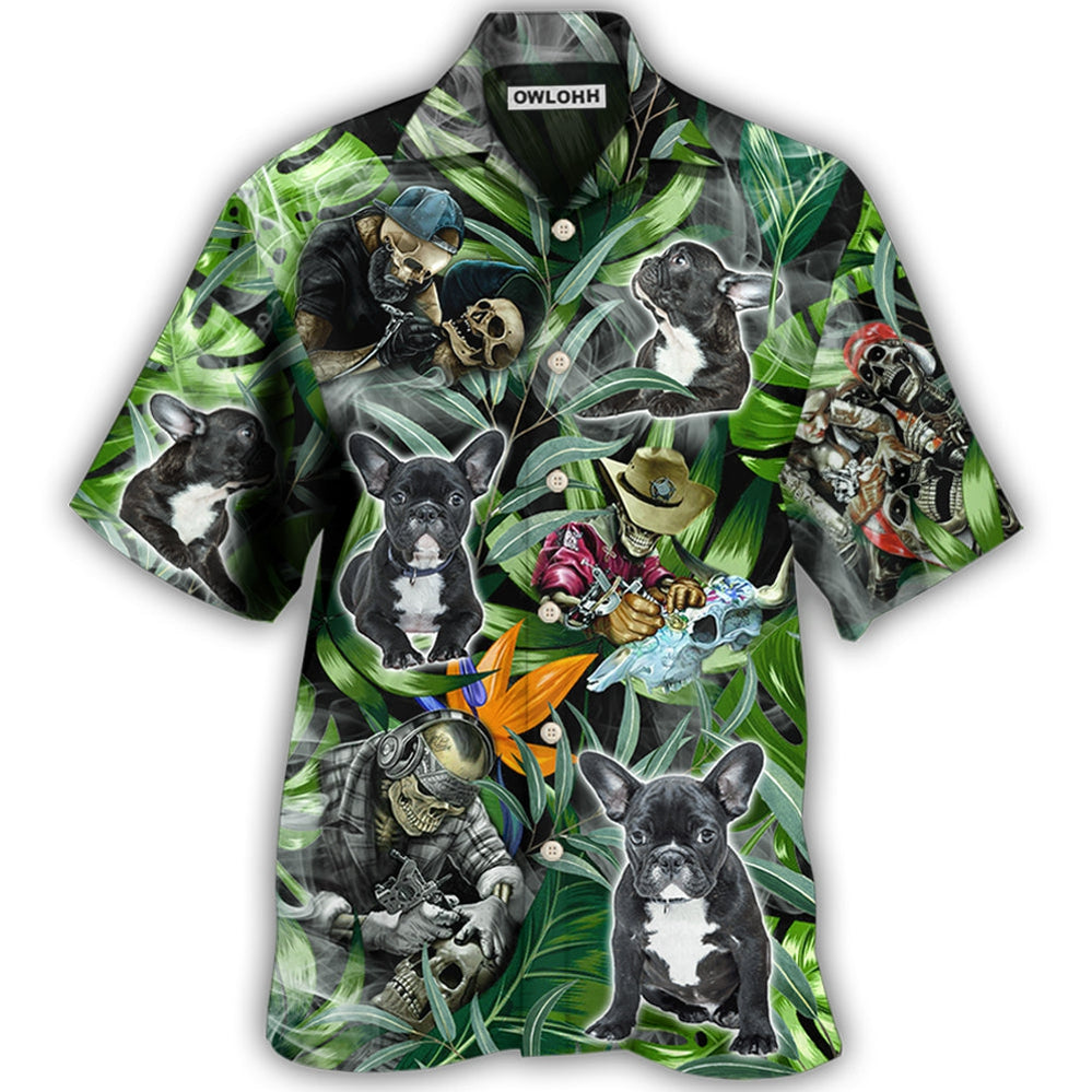 Hawaiian Shirt / Adults / S Skull And French Bulldog Tatoo Smoke Tropical - Hawaiian Shirt - Owls Matrix LTD