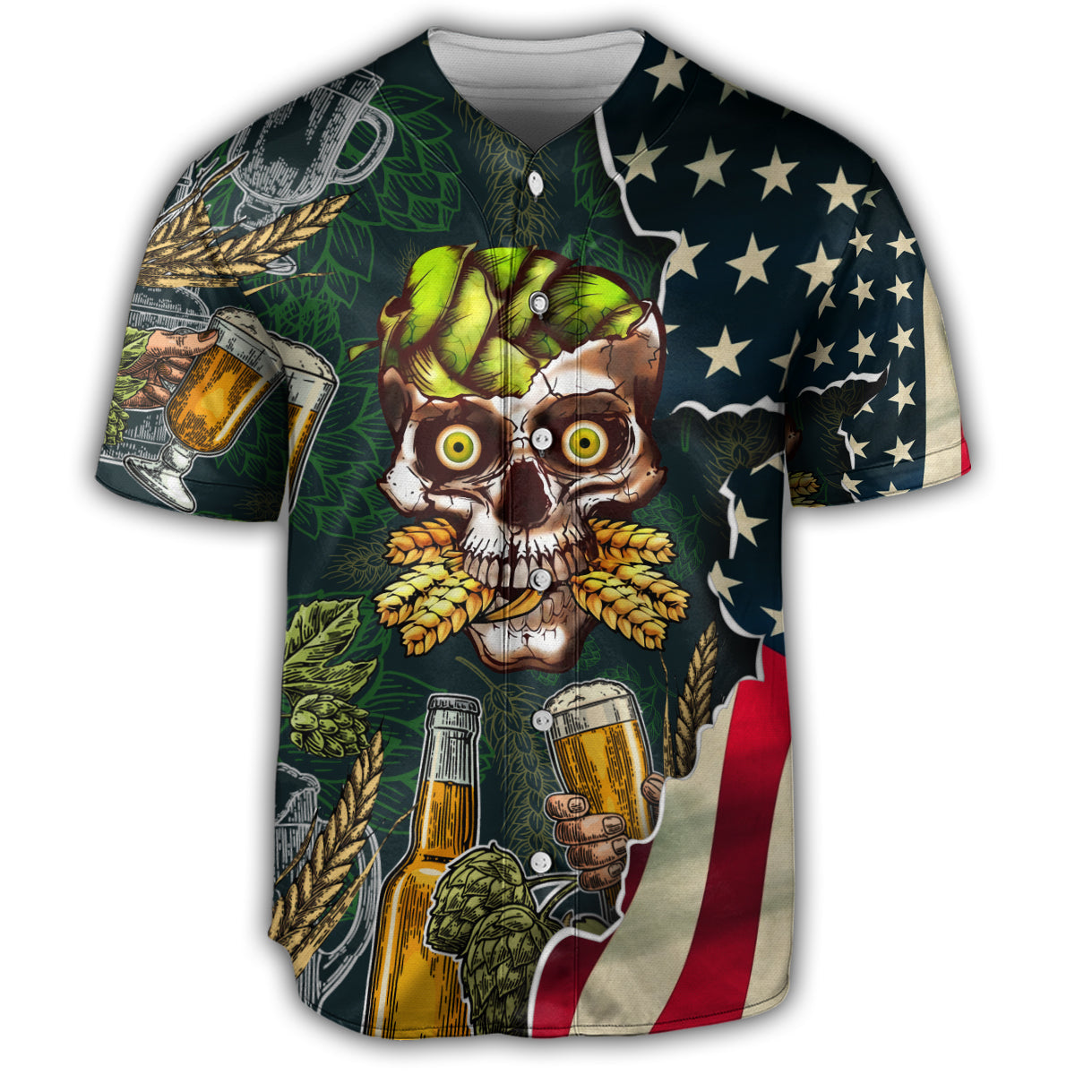 S Skull Love Beer Life American Flag - Baseball Jersey - Owls Matrix LTD