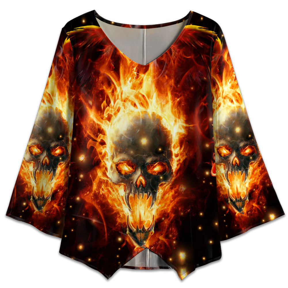 S Skull Devil Fire Screaming - V-neck T-shirt - Owls Matrix LTD