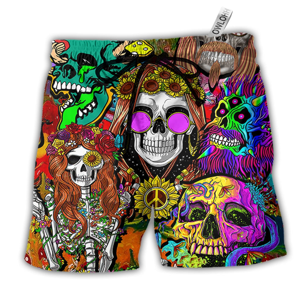 Beach Short / Adults / S Hippie Skull Colorful Cool Style - Beach Short - Owls Matrix LTD