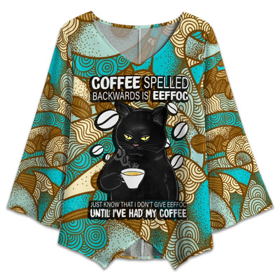 S Black Cat Coffee Spelled - V-neck T-shirt - Owls Matrix LTD