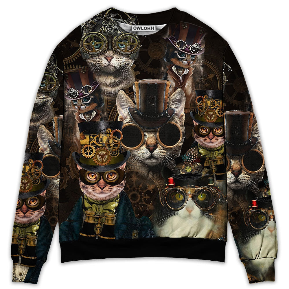 Cat Steampunk Art Machines Lover - Sweater - Ugly Christmas Sweaters - Owls Matrix LTD