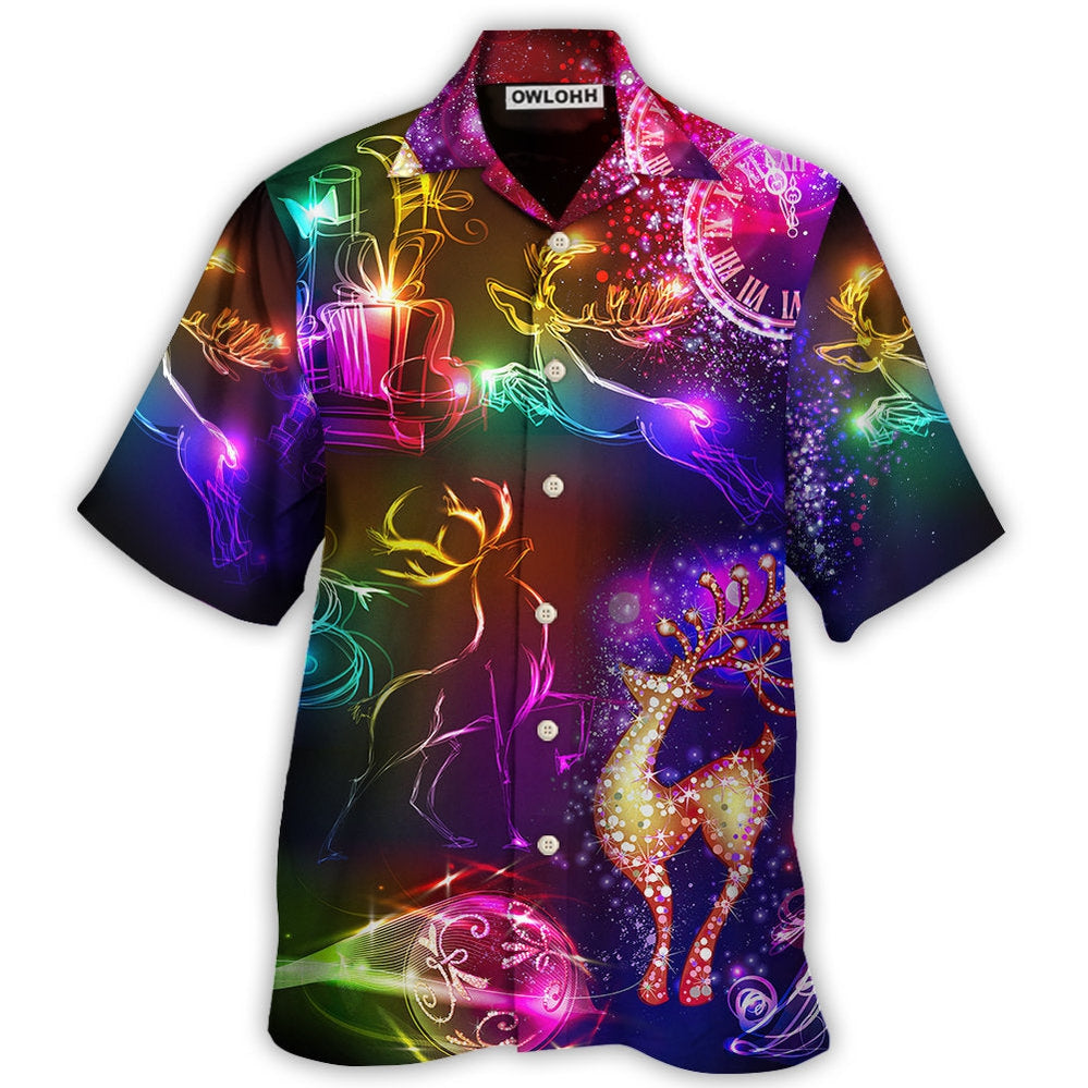 Hawaiian Shirt / Adults / S Christmas Reindeer Neon Light Bright - Hawaiian Shirt - Owls Matrix LTD
