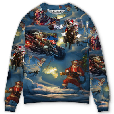 Sweater / S Christmas Santa Gun Fight In Xmas - Sweater - Ugly Christmas Sweaters - Owls Matrix LTD