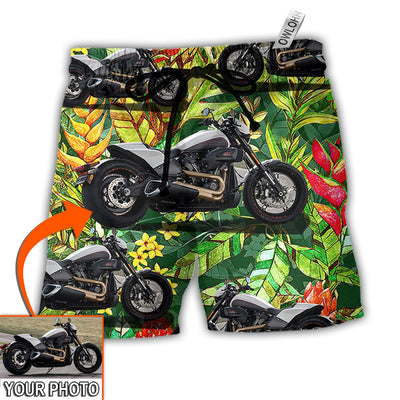 Beach Short / Adults / S Motorcycle Cool Style Tropical Flower Custom Photo - Beach Short - Owls Matrix LTD