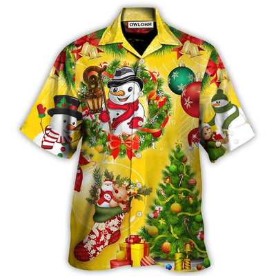 Hawaiian Shirt / Adults / S Christmas Funny Snowman Happy Christmas Tree Yellow Light - Hawaiian Shirt - Owls Matrix LTD