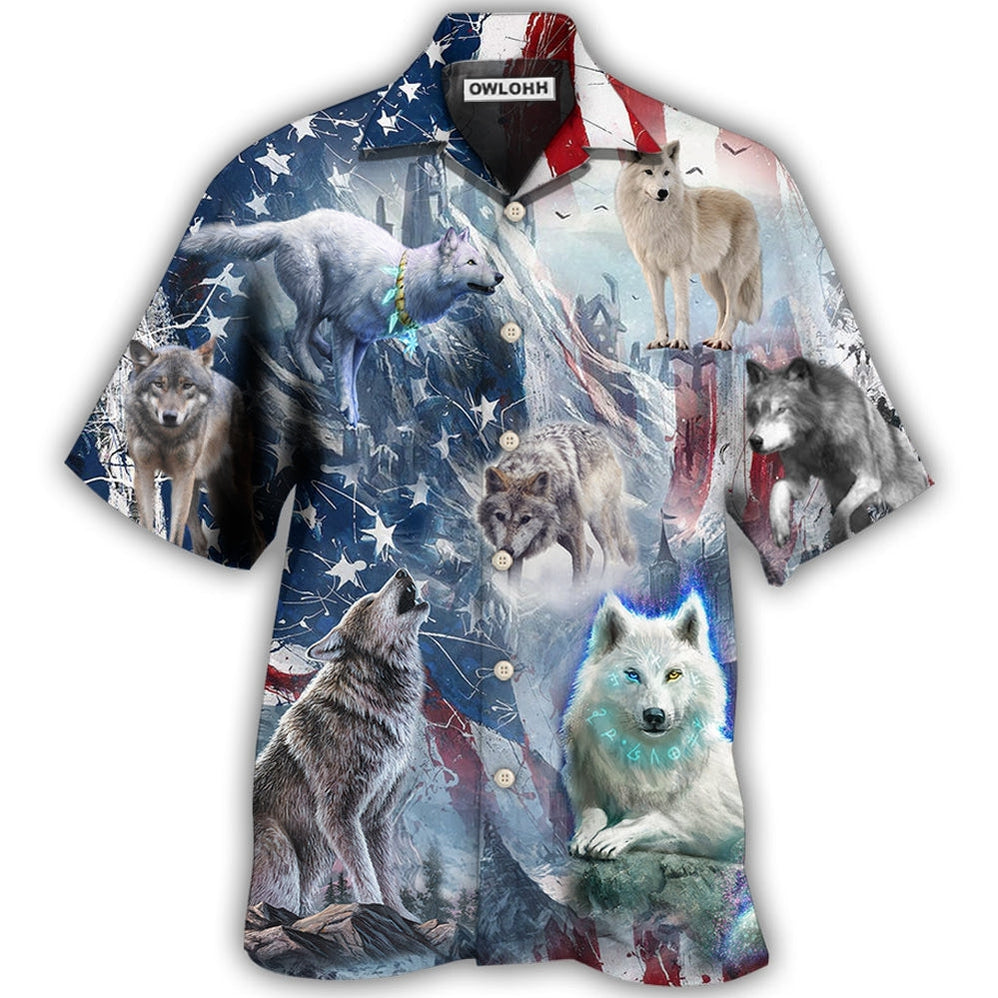 Hawaiian Shirt / Adults / S Wolf Independence Day Snow Mountain - Hawaiian Shirt - Owls Matrix LTD
