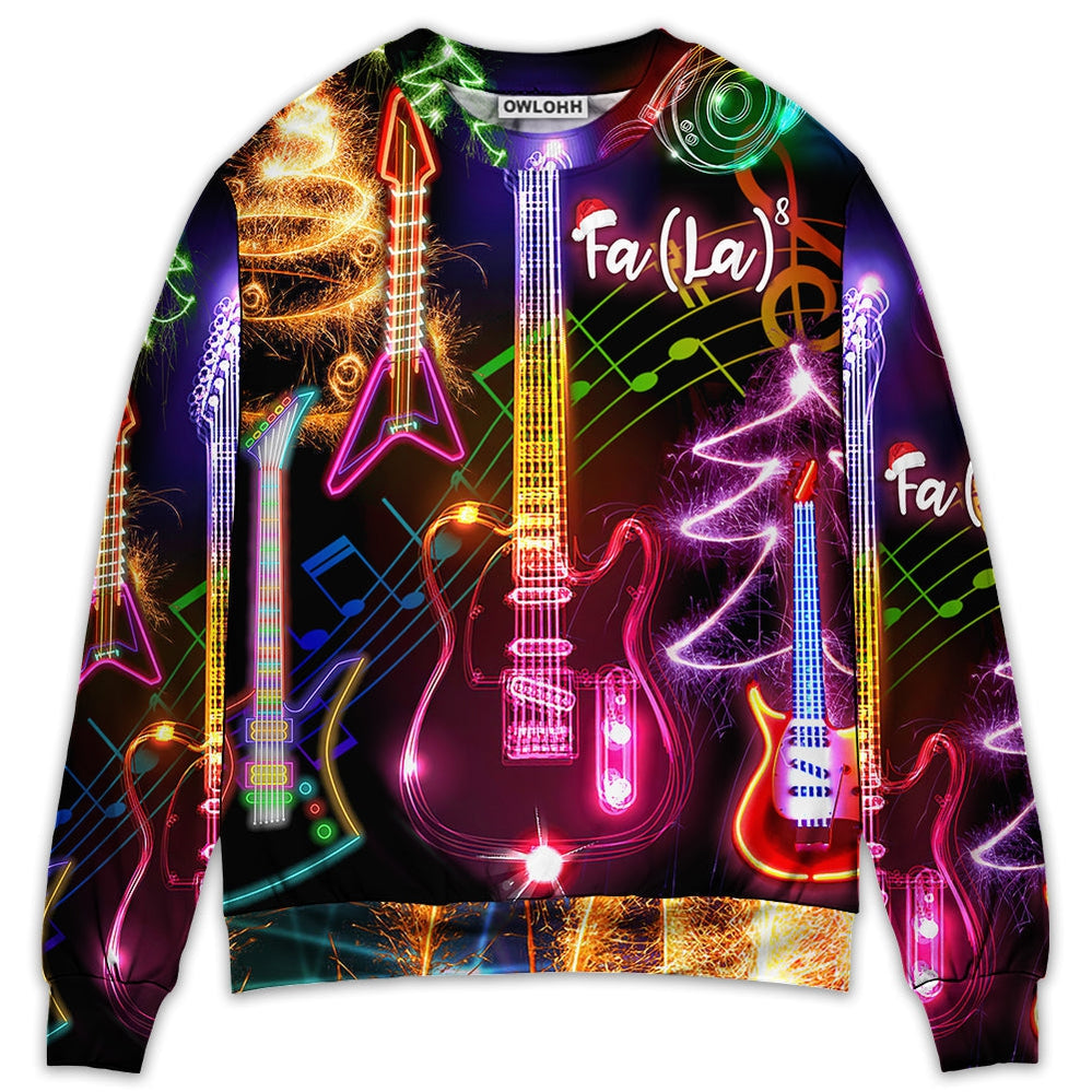 Sweater / S Christmas Guitar Tree Happy Glow Light Style - Sweater - Ugly Christmas Sweaters - Owls Matrix LTD