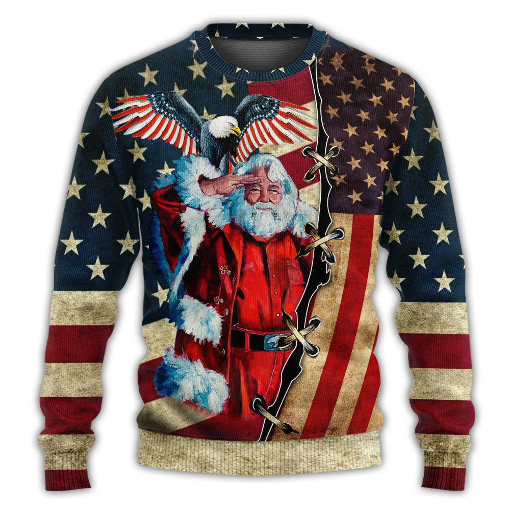 Christmas Sweater / S Christmas Patriot Santa Claus - Sweater - Ugly Christmas Sweaters - Owls Matrix LTD