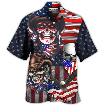 Hawaiian Shirt / Adults / S Skull Independence Day Cowboy Skull US - Hawaiian Shirt - Owls Matrix LTD