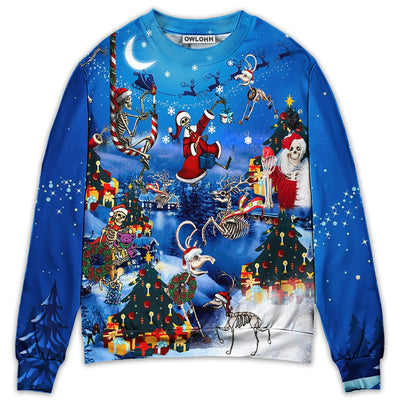 Sweater / S Christmas And Skull Merry Xmas - Sweater - Ugly Christmas Sweaters - Owls Matrix LTD