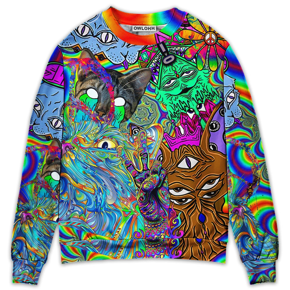 Sweater / S Hippie Cat Break My Mind - Sweater - Ugly Christmas Sweaters - Owls Matrix LTD