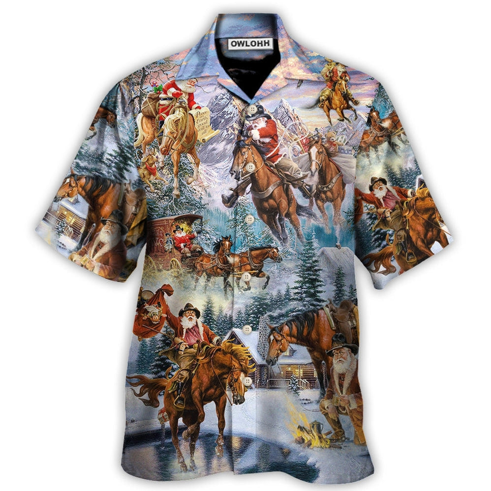 Hawaiian Shirt / Adults / S Christmas Santa Claus Riding Horse Snow Mountain Art Style - Hawaiian Shirt - Owls Matrix LTD