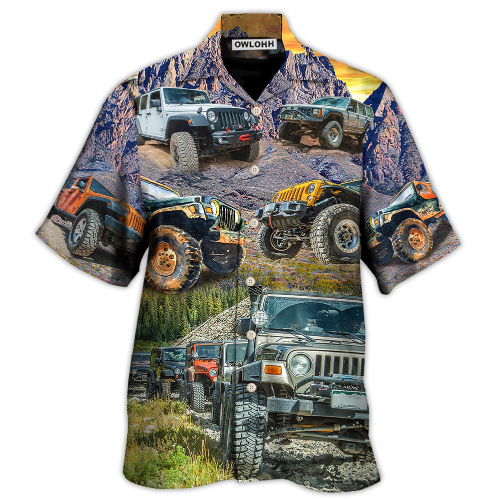 Hawaiian Shirt / Adults / S Jeep In The Mountain Sunset Vintage Art Style - Hawaiian Shirt - Owls Matrix LTD