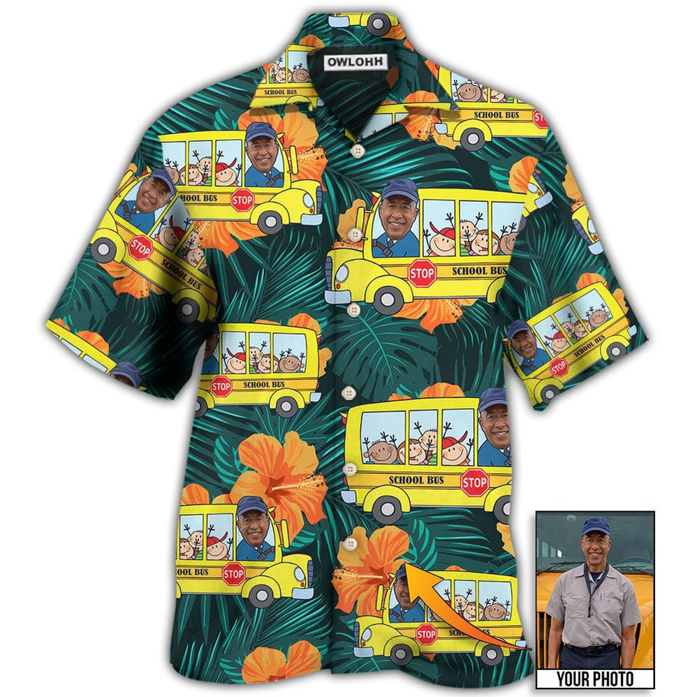 Hawaiian Shirt / Adults / S School Bus Driver Tropical Custom Photo - Hawaiian Shirt - Owls Matrix LTD