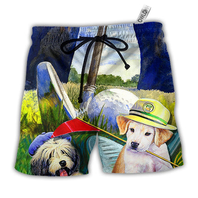 Beach Short / Adults / S Golf Dog Funny Lover Golf Art Style - Beach Short - Owls Matrix LTD