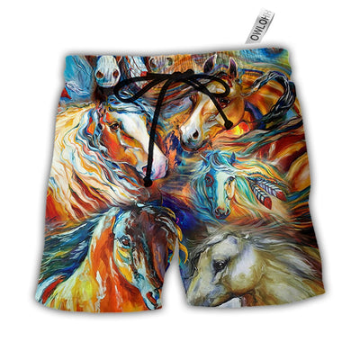 Beach Short / Adults / S Horse Face Colorful Cool Art Style - Beach Short - Owls Matrix LTD