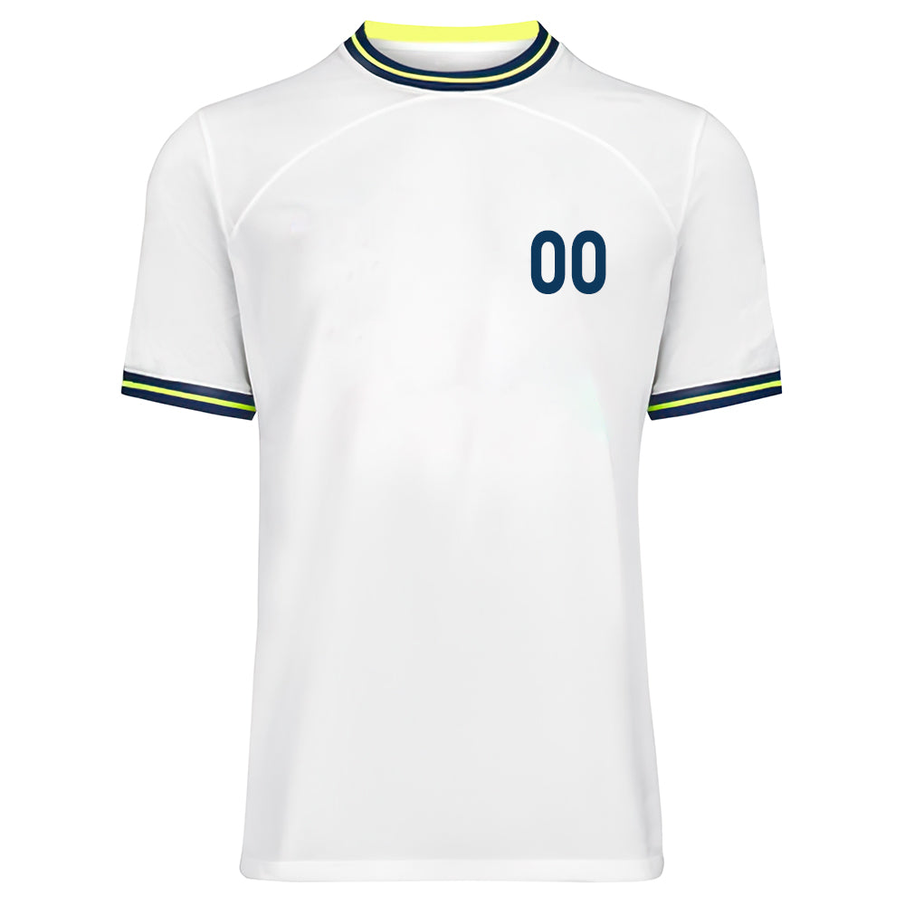 Custom White Blue Nave And Neon Green Collar - Soccer Uniform Jersey