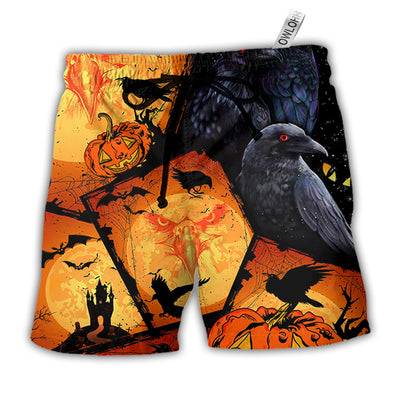 Beach Short / Adults / S Halloween Raven Pumpkin Scary - Beach Short - Owls Matrix LTD