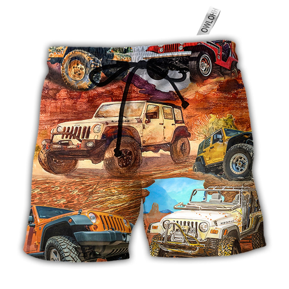 Beach Short / Adults / S Jeep In The Desert Vintage Art Style - Beach Short - Owls Matrix LTD