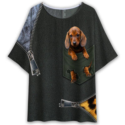 S Dachshund Baby In Pocket Zip Style - Women's T-shirt With Bat Sleeve - Owls Matrix LTD