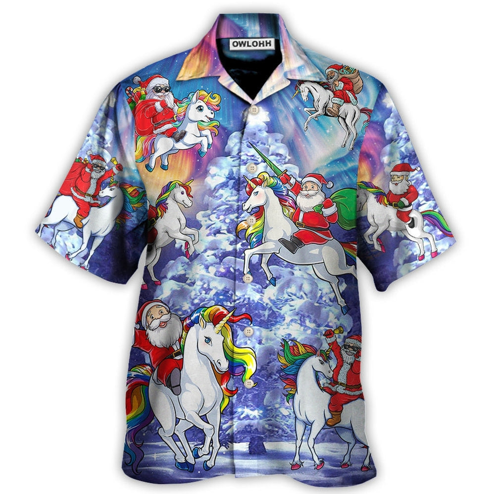 Hawaiian Shirt / Adults / S Christmas Santa Claus Riding Unicorn Snow Mountain Art Style - Hawaiian Shirt - Owls Matrix LTD