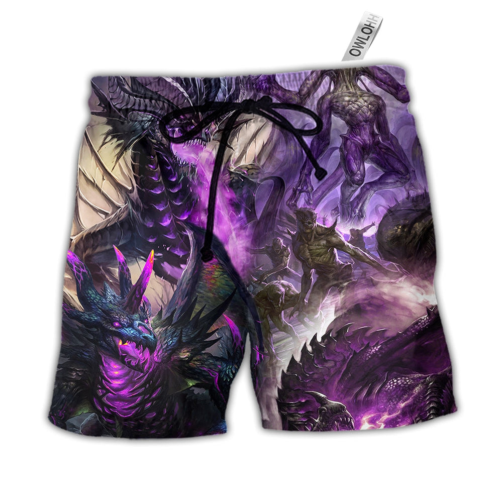 Beach Short / Adults / S Dragon Purple Skull Monster Lightning Fight Art Style - Beach Short - Owls Matrix LTD