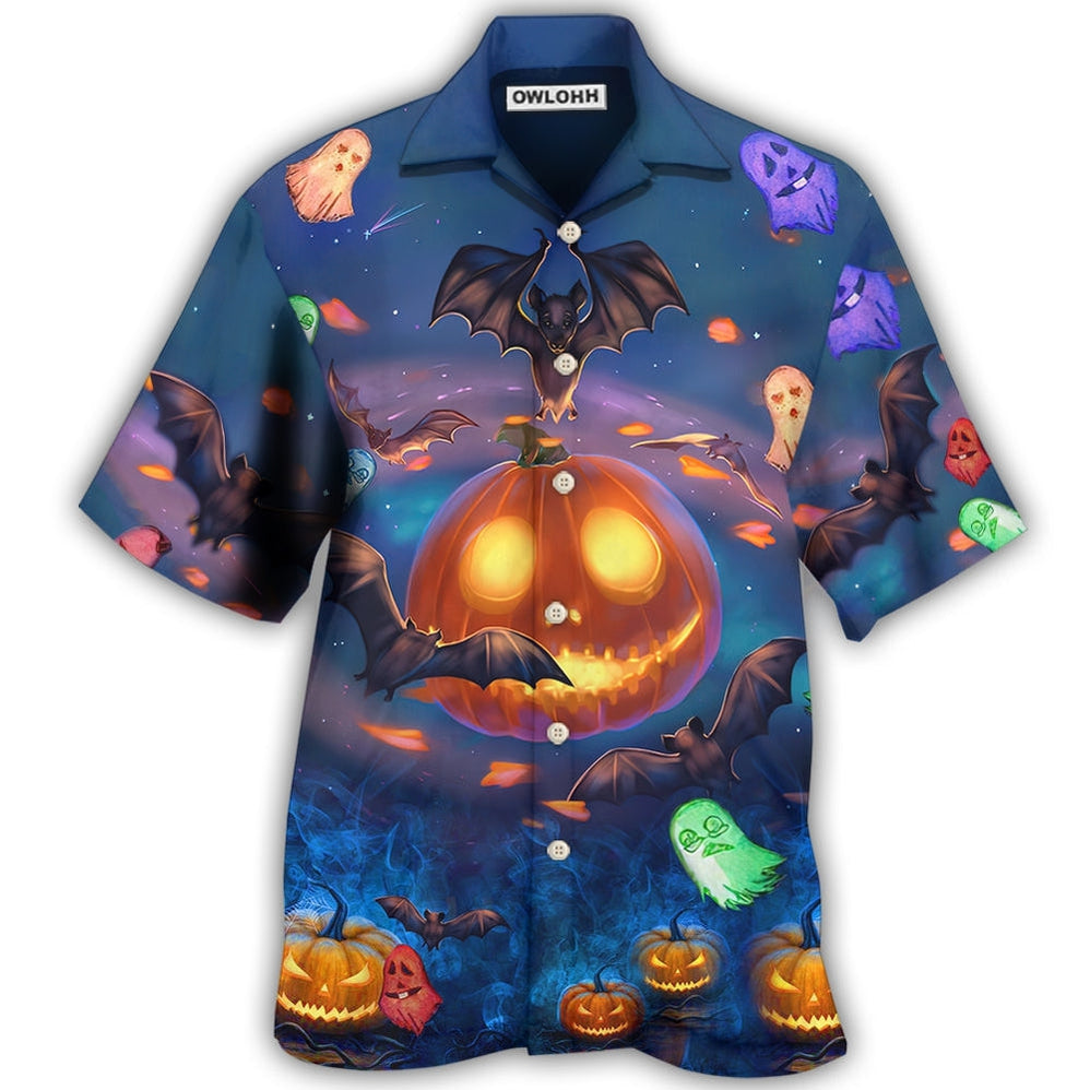 Hawaiian Shirt / Adults / S Halloween Glowing Pumpkins By Night With Bat - Hawaiian Shirt - Owls Matrix LTD