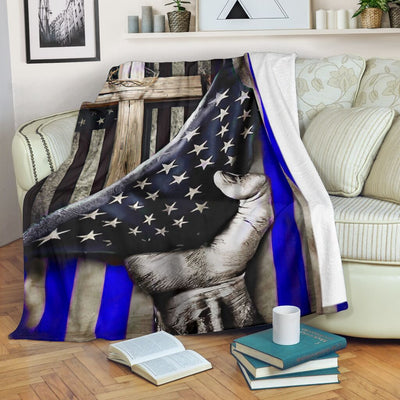 Police Blue Line Flag Police Officer Style - Flannel Blanket - Owls Matrix LTD