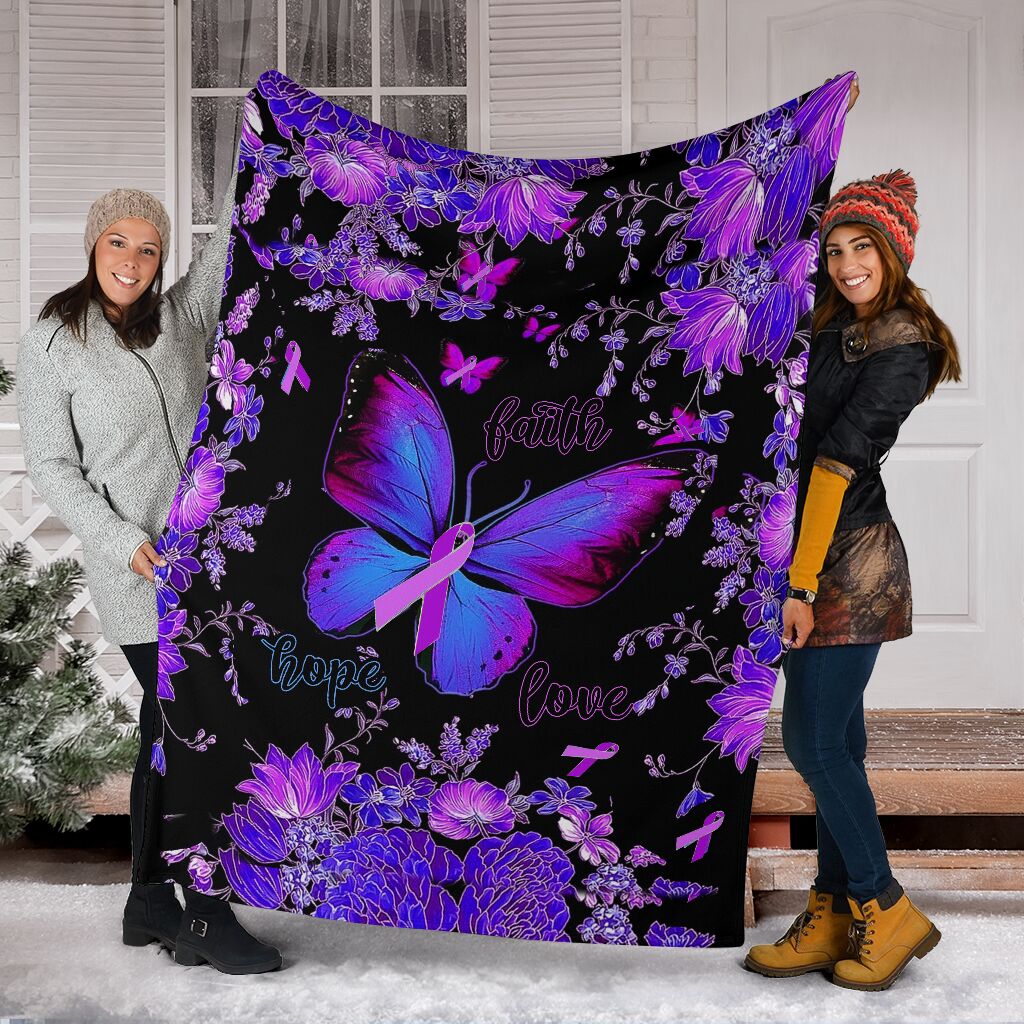 Breast Cancer Butterfly Faith Hope Love Style - Flannel Blanket - Owls Matrix LTD