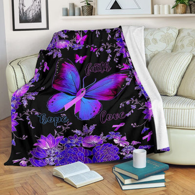 Breast Cancer Butterfly Faith Hope Love Style - Flannel Blanket - Owls Matrix LTD