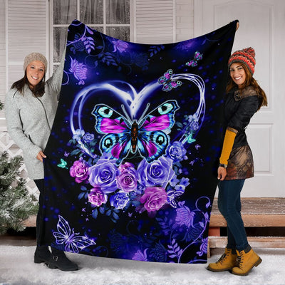 Butterfly Love Rose In The Night - Flannel Blanket - Owls Matrix LTD