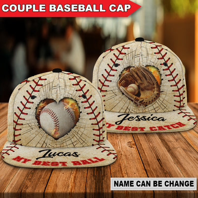 Baseball My Best Ball My Best Catch Couple Baseball Lover Personalized - Flat Brim Baseball Cap - Owls Matrix LTD