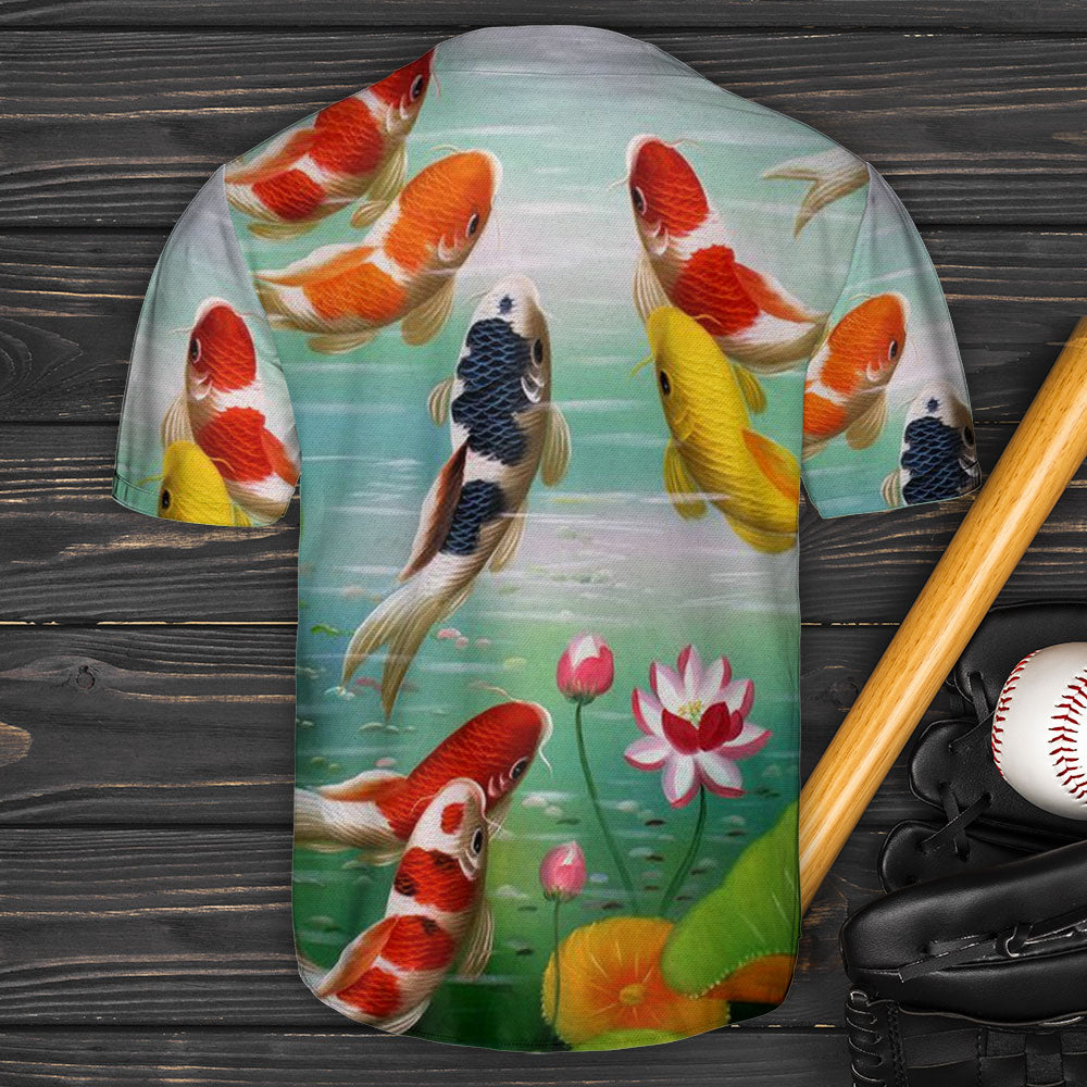 Fishing Koi And Lotus Art- Baseball Jersey - Owls Matrix LTD