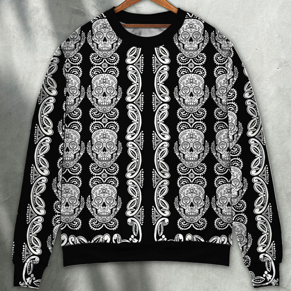 Skull Diamond Pattern Black And White - Sweater - Ugly Christmas Sweater - Owls Matrix LTD