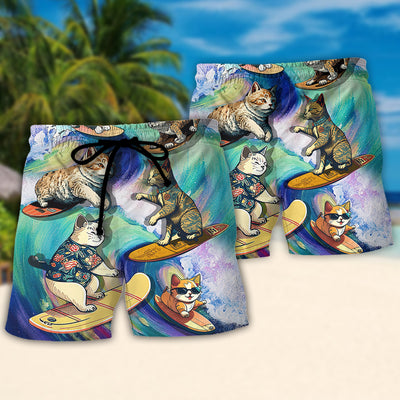 Surfing Funny Cat May The Surf Be With You Lover Surfing - Beach Short