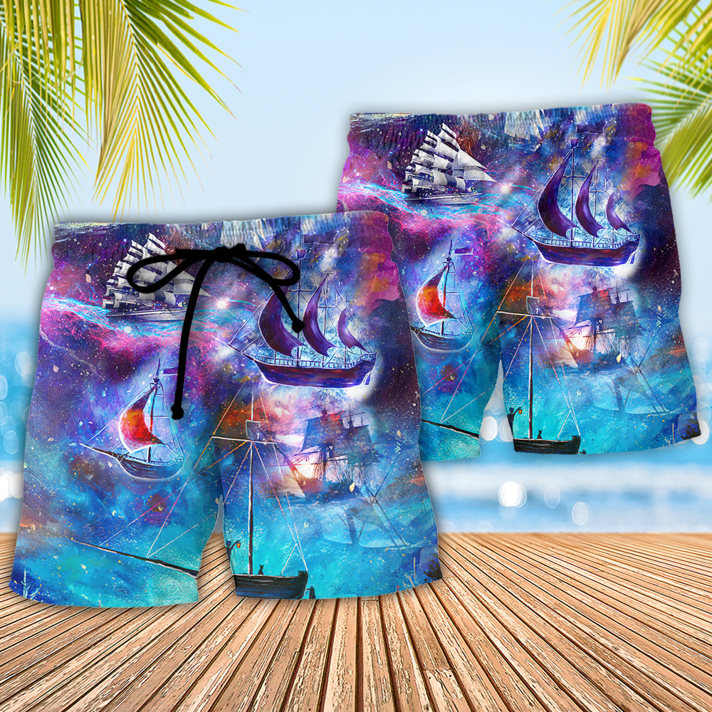 Sailing Boat On The Ocean Universe - Beach Short