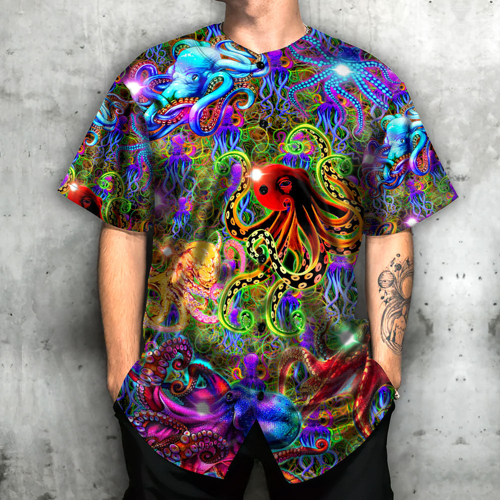 Octopus Hippie Style Colorful - Baseball Jersey - Owls Matrix LTD