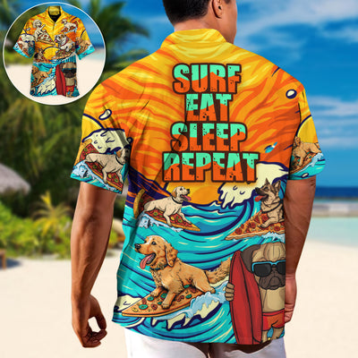 Dog Lovers Surfing Surf Eat Sleep Repeat Art Style - Hawaiian Shirt