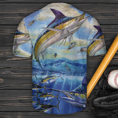 Fishing With Ocean Blue Sky Freedom - Baseball Jersey - Owls Matrix LTD
