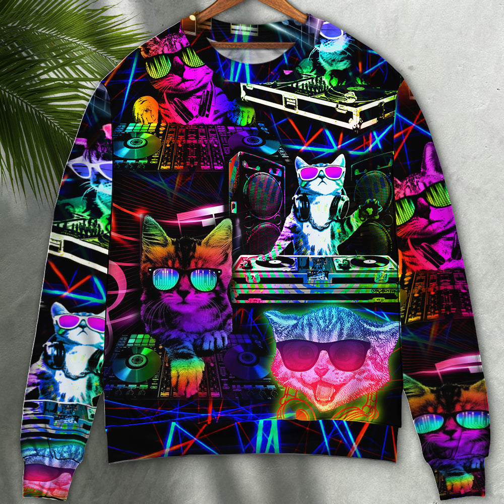 Cat DJ Cool Life - Sweater - Ugly Christmas Sweaters - Owls Matrix LTD