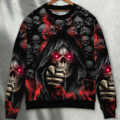 Skull Dark Red Smoke Lighting - Sweater - Ugly Christmas Sweater - Owls Matrix LTD